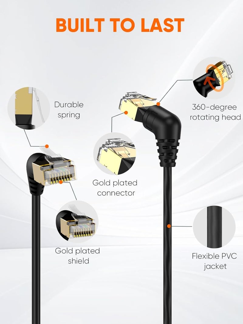 CableCreation كابل إيثرنت CAT8 بزاوية قائمة، كابل شبكة CAT8 مع موصل RJ45 محمي، سرعة 40Gbps و2000MHz، كابل باتش عالي السرعة للألعاب/PS5/المودم/الراوتر/الأقمار الصناعية، 1م/3.3قدم - Image 2